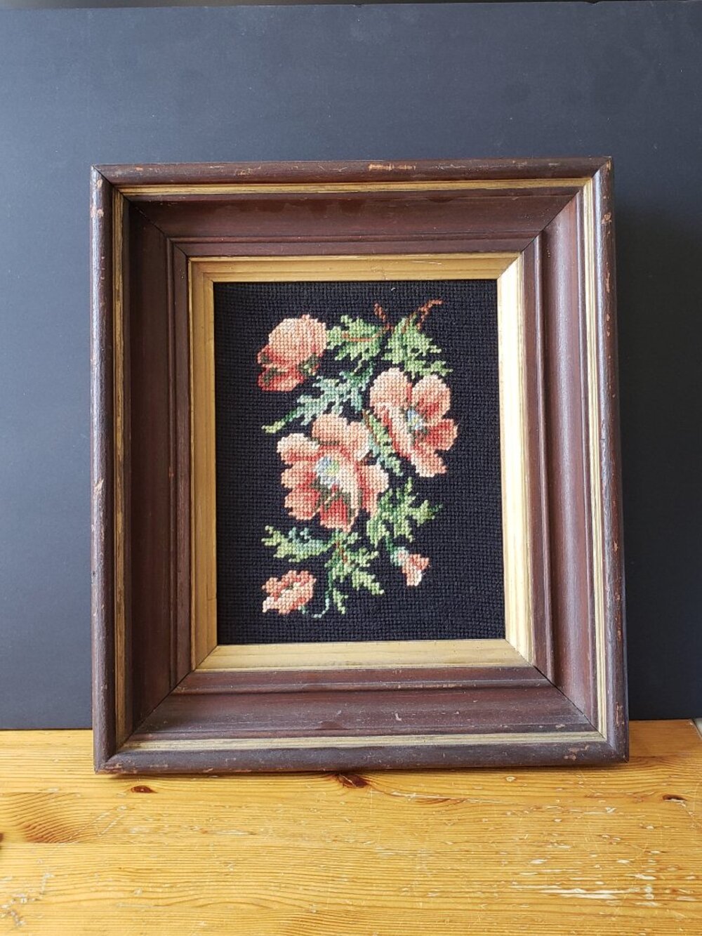 Vintage Floral Needlepoint in classic quite ornate frame
